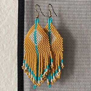 Handcrafted Beaded Earrings - Yellow and Turquoise